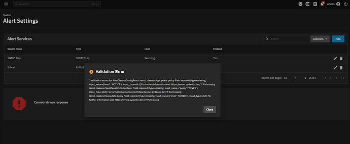 Alert settings error