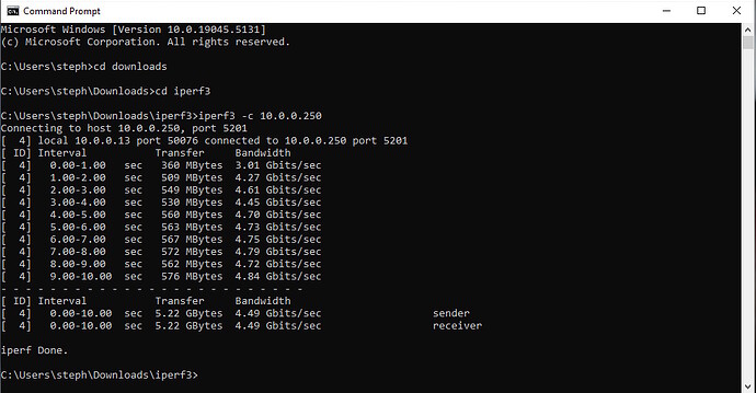 Iperf3 speeds after rmoving pcie