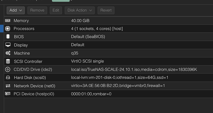 Truenas VM details