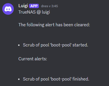 TrueNAS slack notification
