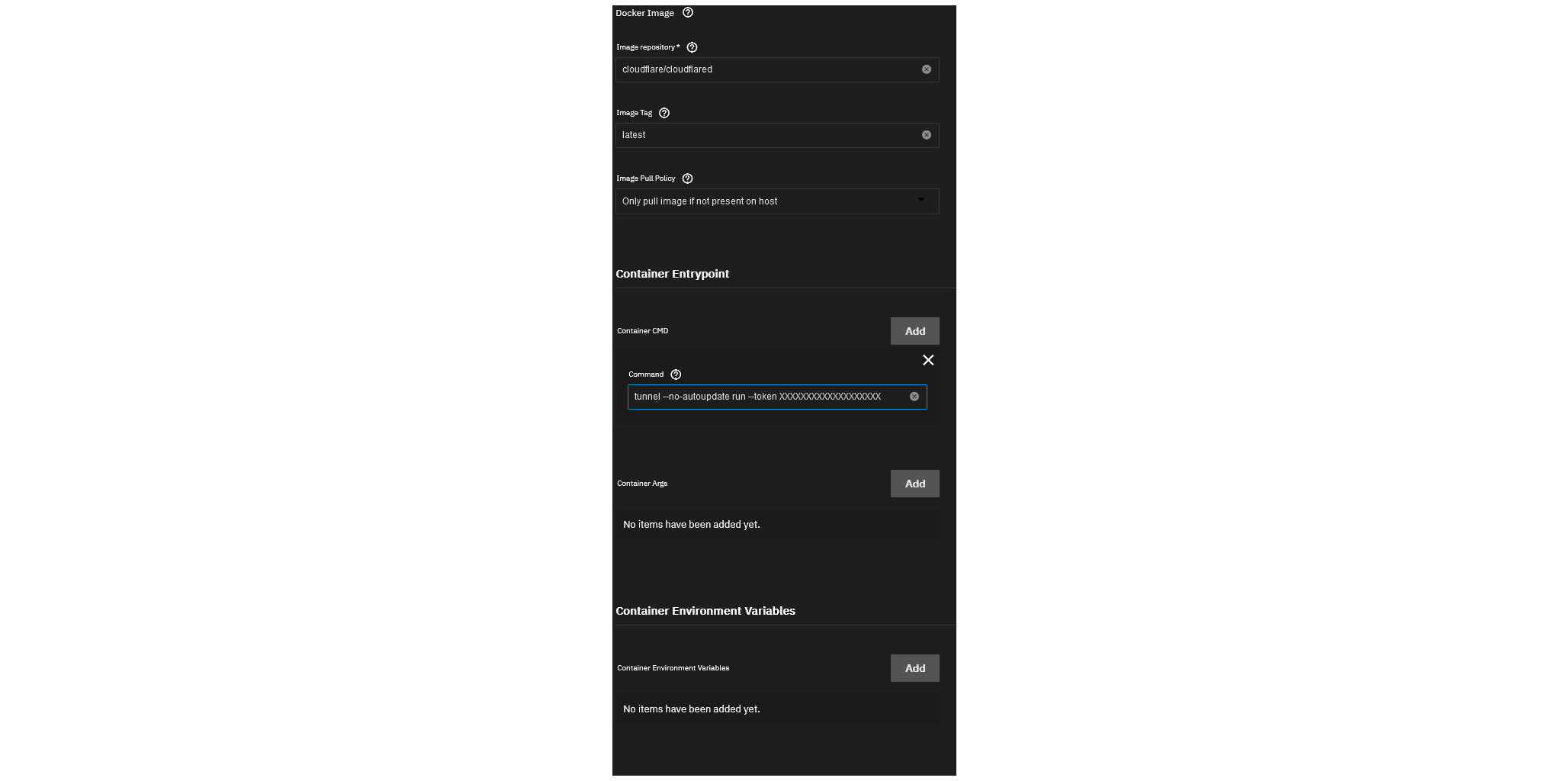 Help Setting Up Cloudflared As Custom App docker TrueNAS General Help setting up cloudflared as custom app docker truenas general